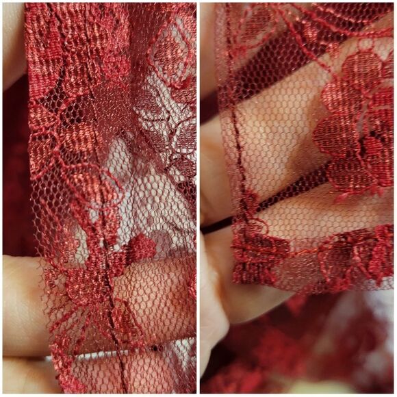 French Cherry Red See Through Lace Coquette Girl Long Sleeves Top Jacket - Picture 13 of 15